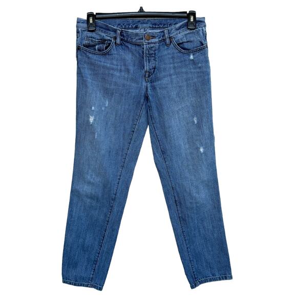 Ann Taylor LOFT Waist 31 Straight Jeans Distressed Low-Rise Button-Fly Pockets - Picture 1 of 8